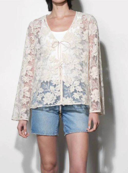 Zaylee Sheer Embroidery Lace Cardigan In Natural