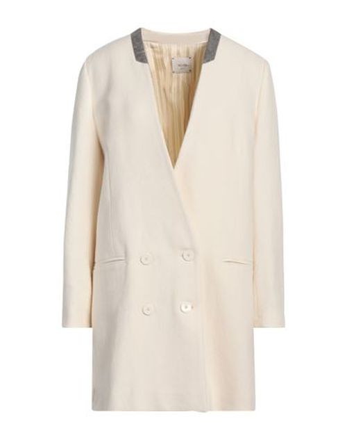 Alysi Crème Woman Coat Ivory Size 4 Virgin Wool, Cotton, Linen