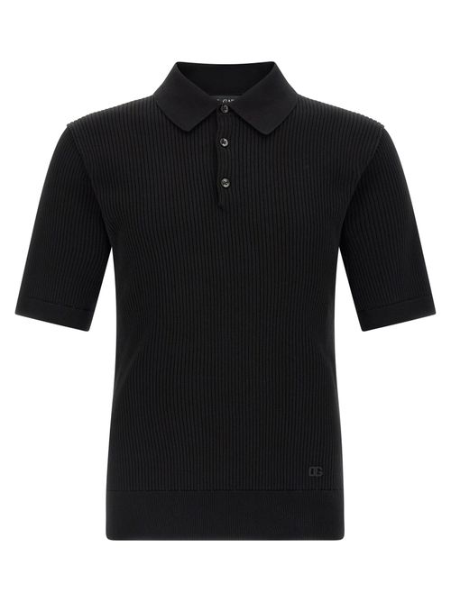 Micro-Ribbed Cotton Polo Shirt — Black