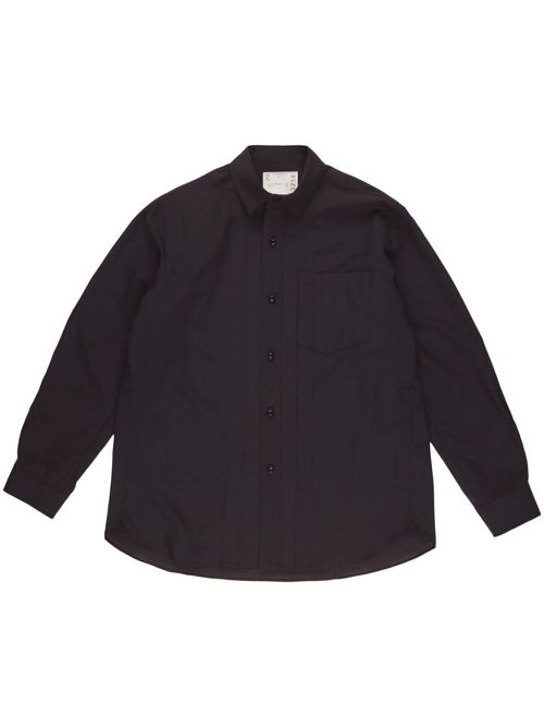 Pleat-detail button-up shirt - Black