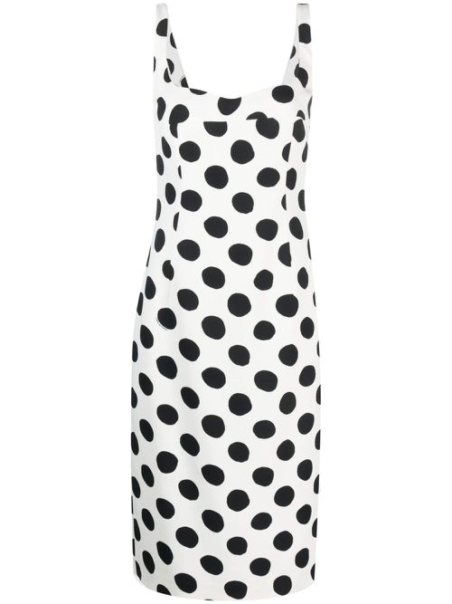 Polka dot-print sleeveless midi dress - White