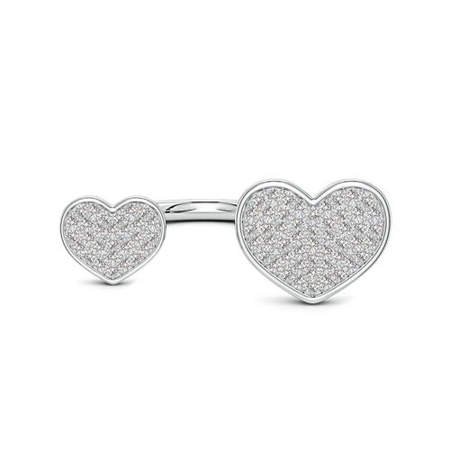 Angara 0.47 CTW Pavé Diamond Double Heart Open Ring in Silver