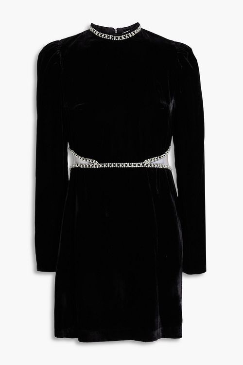 Embellished tulle-trimmed velvet mini dress - Black - FR 34