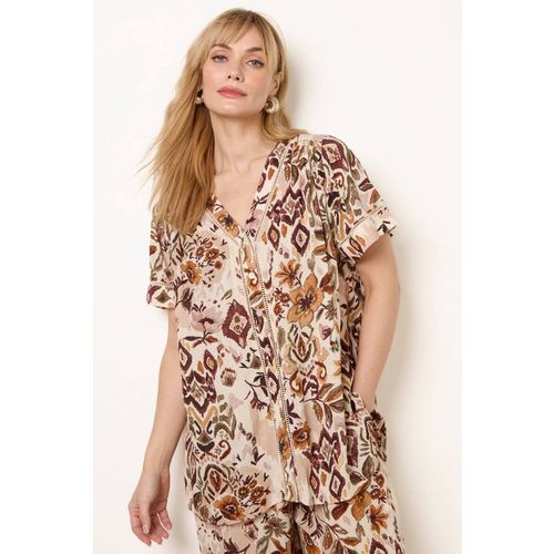 Blue Vanilla Women's Brown Short Sleeve Button Up V-neck Blouse