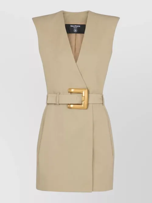 Balmain - wrap cotton gabardine dress belt detai