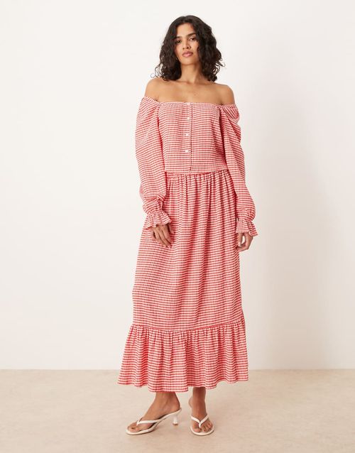 Maxi skirt co-ord in red gingham-Multi
