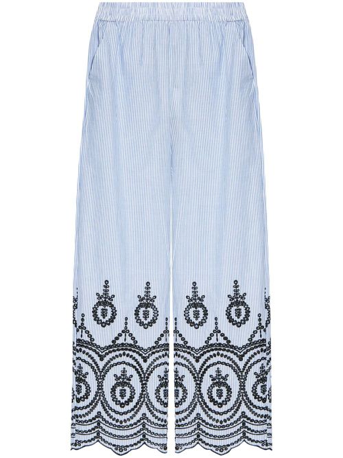 Embroidered-motif striped trousers - Blue