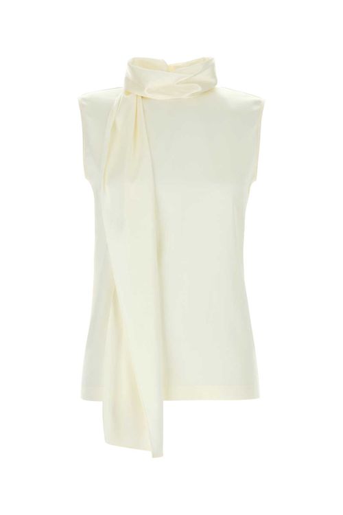 Ivory Stretch Satin Top White Exterior: Silk Elastane Maglie - Women