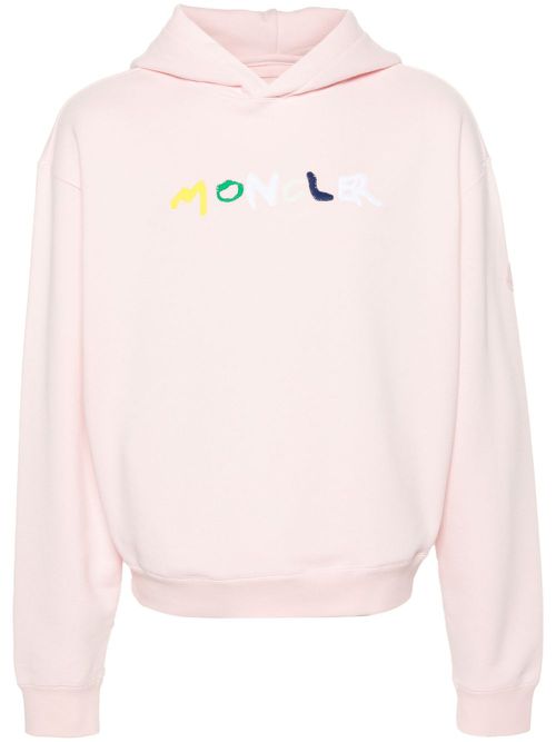 Logo-embroidered cotton hoodie - Pink