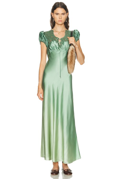 Chloe Slip Dress in Blurred Green - Green. 40 also in