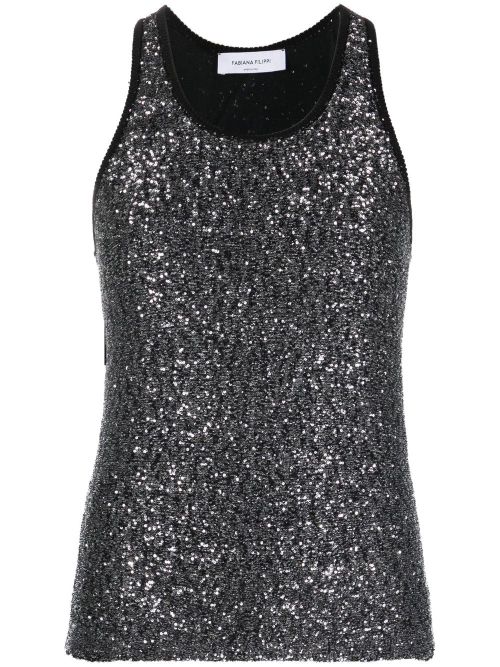 Sequin-Embellished Tank Top — Gunmetal Grey