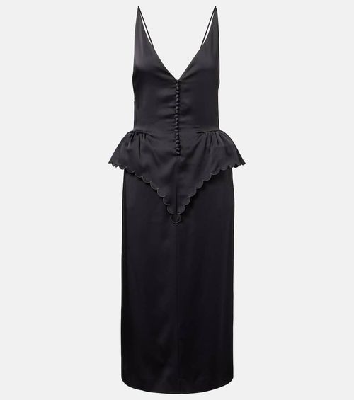 Open-back peplum satin midi dress