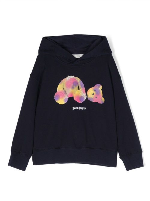 Teddy Bear-print cotton hoodie - Blue