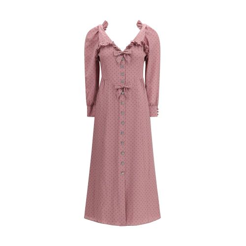 Polka Dot Silk Midi Dress — Pink