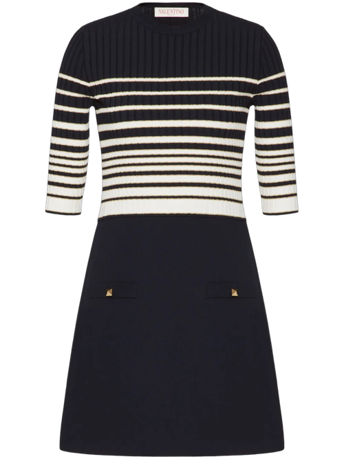 Striped Lurex Knit Minidress — Navy