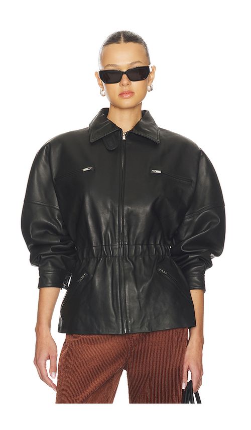 AEXAE Leather Cinched Mid Jacket in Black. XS also in