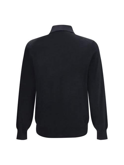 Long-Sleeve Cotton Polo Shirt — Black