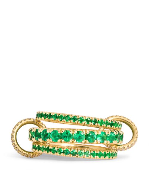 Yellow Gold, Diamond and Emerald Pave Ring