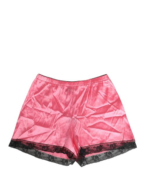 Silk Satin with Lace Trim Pajama Shorts — Pink