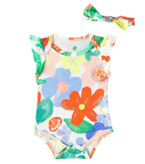 Fábula Baby floral cotton bodysuit and headband set