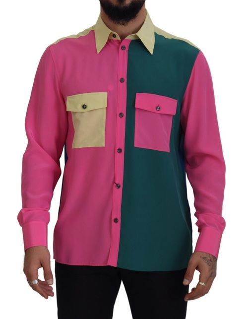 Patchwork Silk Shirt — Pink