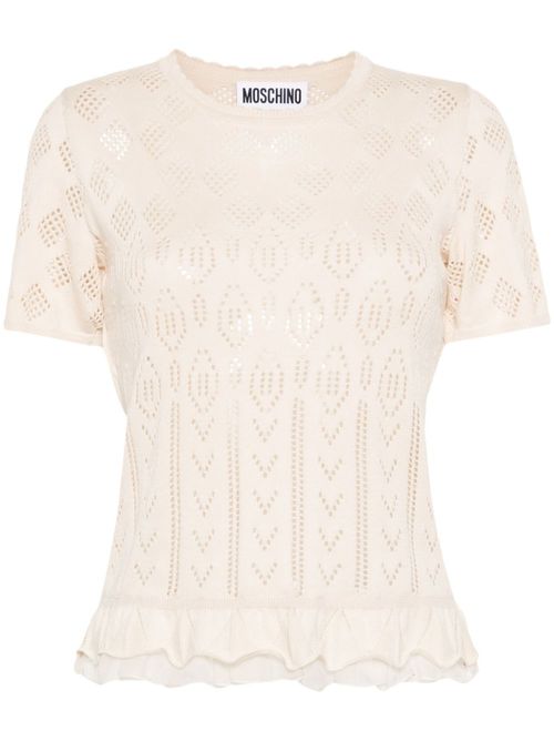 Ruffle-hem pointelle-knit top - Neutrals
