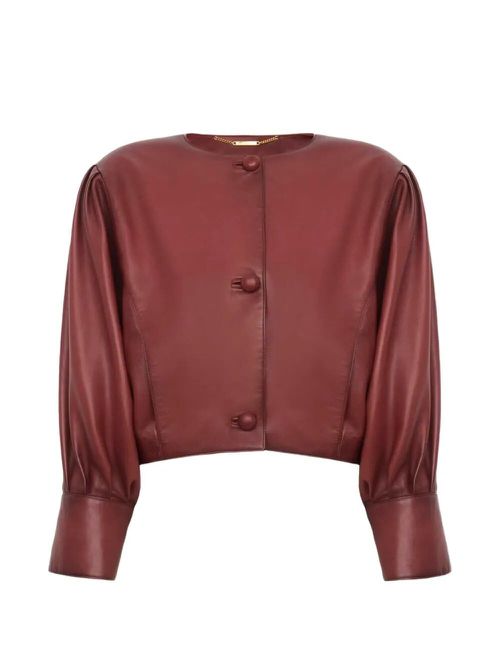 Cropped Collarless Jacket In Plongé Nappa Leather