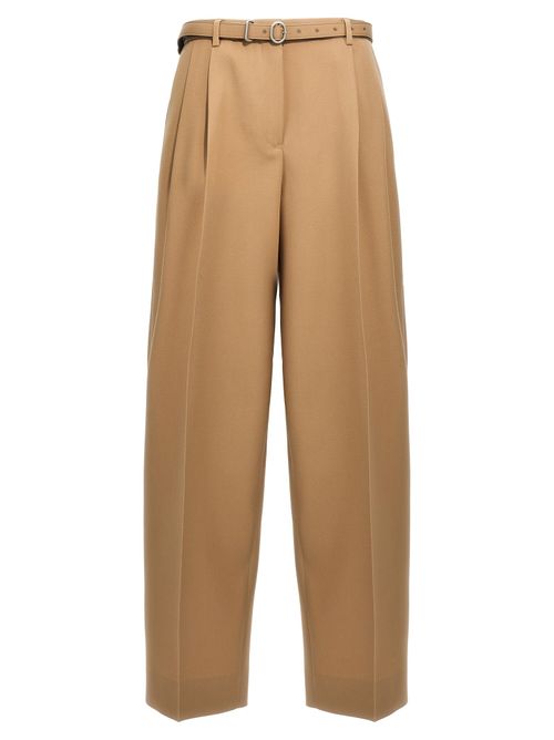 Wool Gabardine with Removable Belt Trousers — Camel
