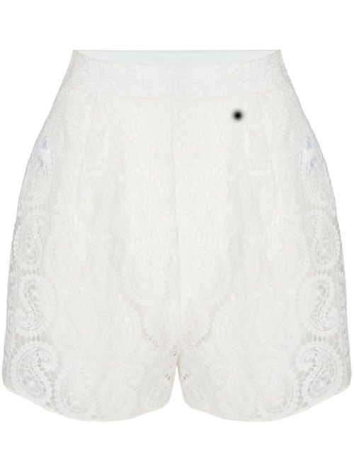 Paisley macramé high-waist shorts - White