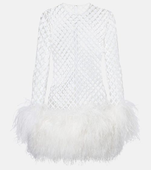 Feather-trimmed sequined minidress