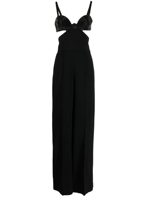 Crystal-embellished cut-out detailing jumpsuit - Black