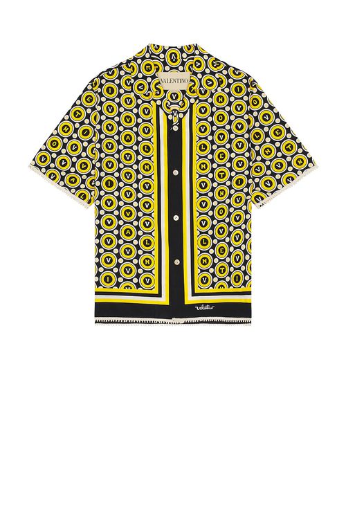 Valentino Bowling Shirt in Black & Yellow - Yellow.  52 also in