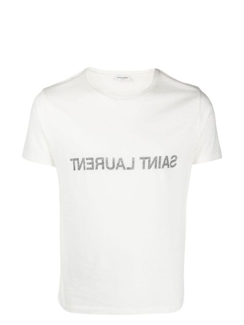 Saint Laurent Men's Cotton T-Shirt in White | Size XL | 663278Y37AW Color 9744