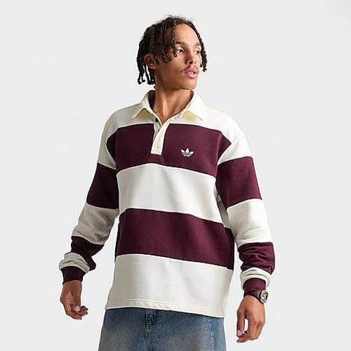 Men's Originals Panel Cut Striped Rugby Shirt in Off White/Maroon