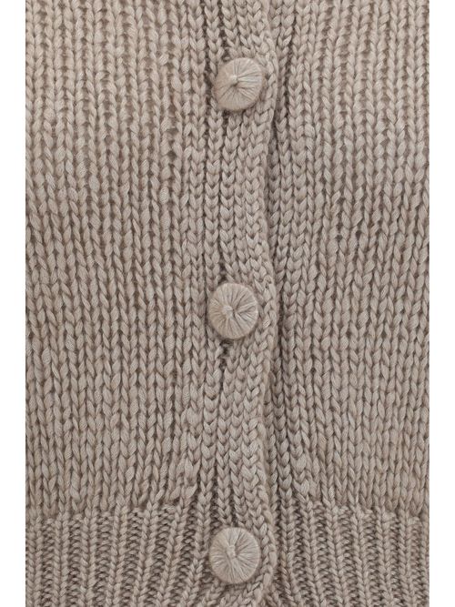 Silk-Blend Chunky Knit Cardigan — Beige