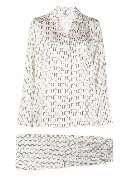 Monogram print long-sleeve pyjamas - Neutrals