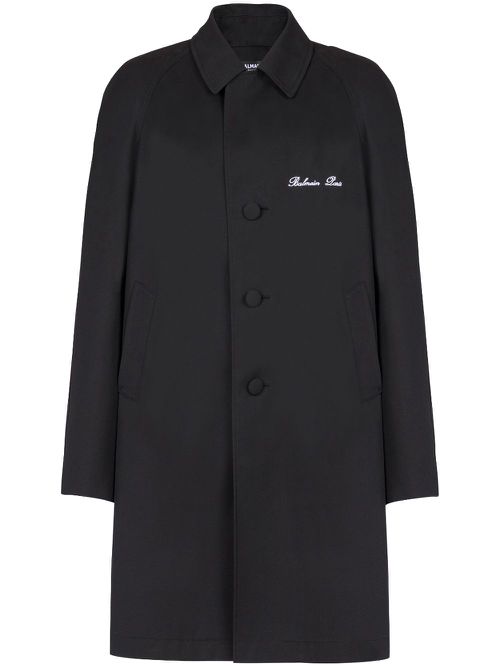 Logo-embroidered single-breasted coat - Black