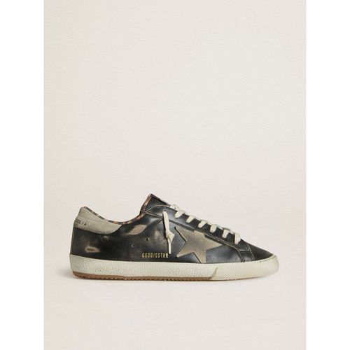 Golden Goose - Men's Super-star In Black Leather With Gray Suede Star And Heel Tab, Man