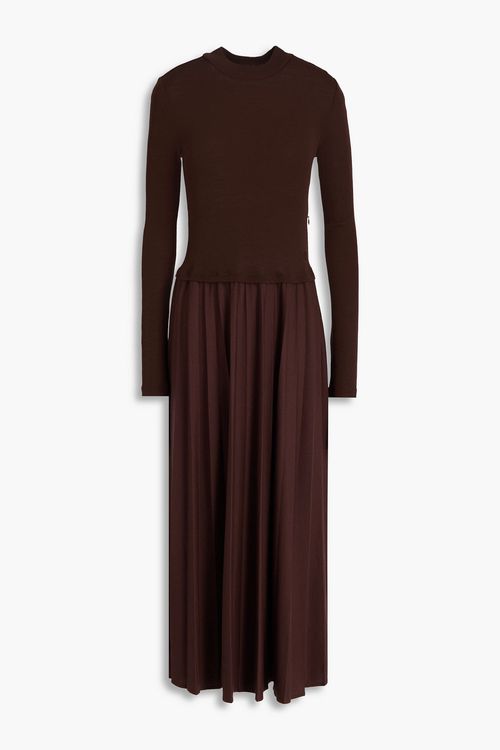 Ribbed knit-paneled jersey midi dress - Brown - XS