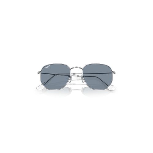 Ray-Ban Hexagonal Flat Lenses Sunglasses Silver Frame Blue Lenses Polarized 51-21