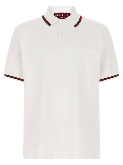 Web-Trimmed Cotton Piqué Polo Shirt — White