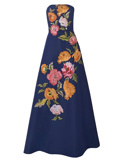 Women's Floral-Embroidered Silk Strapless Gown - Midnight Multi