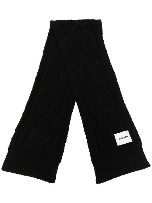 Logo patch knit scarf - Black