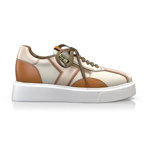 Baskets de ville Femme Faites main en Italie en Cuir Off White Blanc - Sur Mesure, Petit, Fermeture éclair décorative, Lacets - GIROTTI