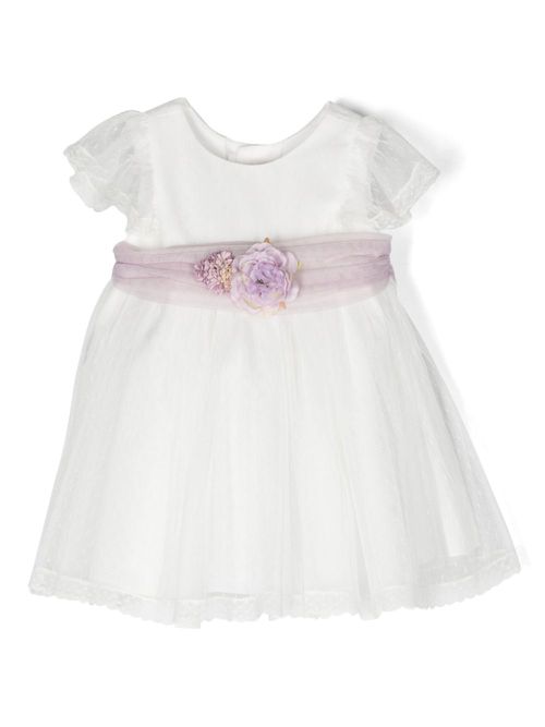 Floral-appliqué lace dress - White