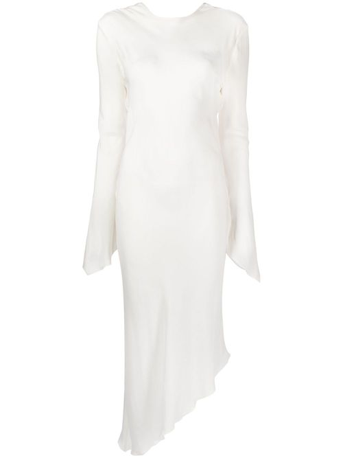 Asymmetric backless sheer dress - White