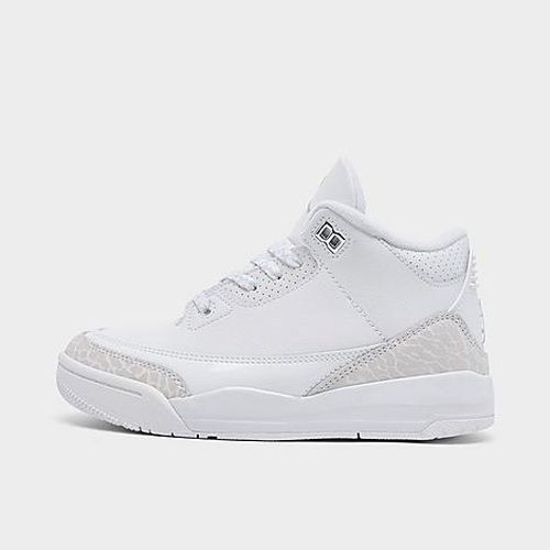 Little Kids Air Retro 3 Basketball Shoes in White/Metallic Silver/White