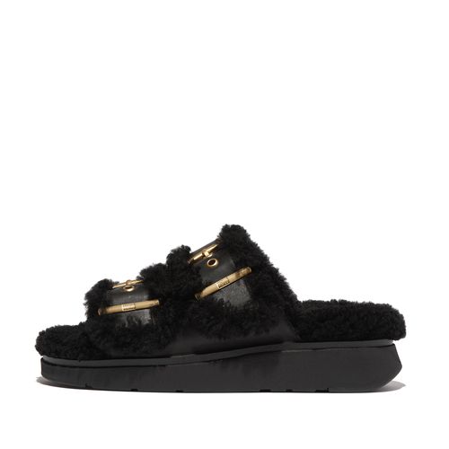 GEN-FF Buckle Two-Bar Curly Slides Leather/Shearling