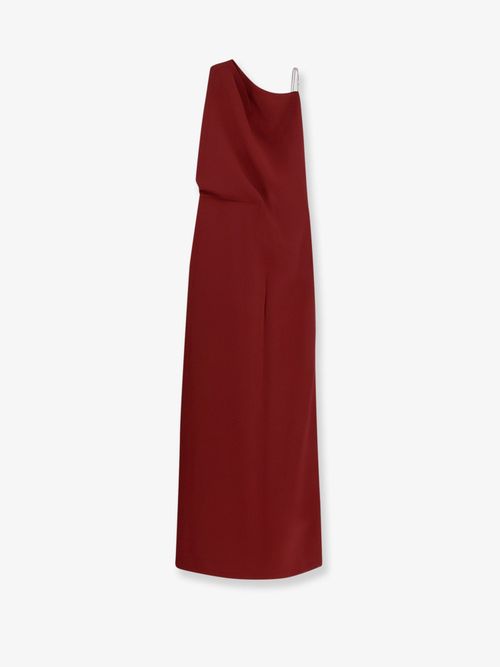 Asymmetrical Silk-Blend Dress — Red