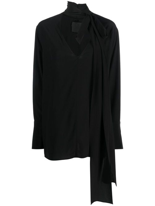 Pussy-bow silk blouse - Black